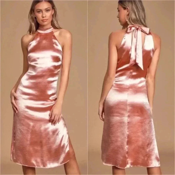 Lulus Dresses & Skirts - Lulu’s Purely Divine Blush Pink Satin Halter Midi Dress NWT